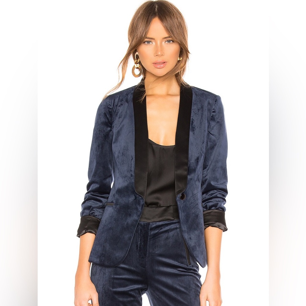 NWOT Karina Grimaldi Bruno Velvet Tuxedo Jacket in Sapphire Sz M